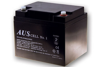 The 12V 40AH Auscell Sealed Lead Acid Battery presented on a white background, emphasizing its structure and details.