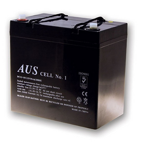 The CJ12-55 Auscell sealed lead acid battery, 12V 55AH, displayed against a white background.