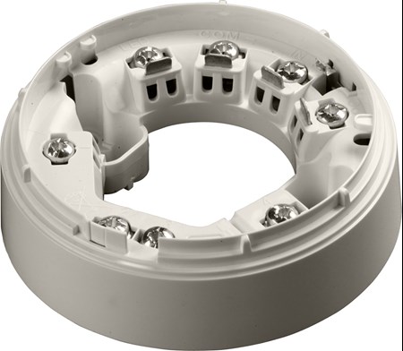 A white circular plate featuring four holes and four screws, designed for the Apollo Orbis Marine TimeSaver Base – Relay