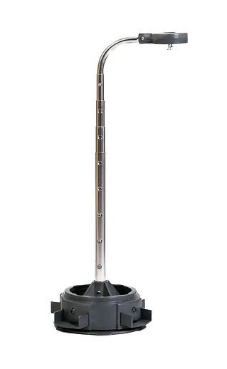 A metal pole with a black base and stand, part of the Rapid Bracket 1M Ceiling Void Detector Kit, P/N: RBVDHFR-RBVDH1M.